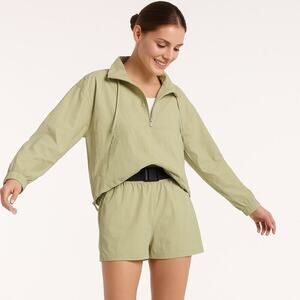 FLX Beige Lightweight Quarter-Zip Windbreaker Pullover Jacket Women’s Size L